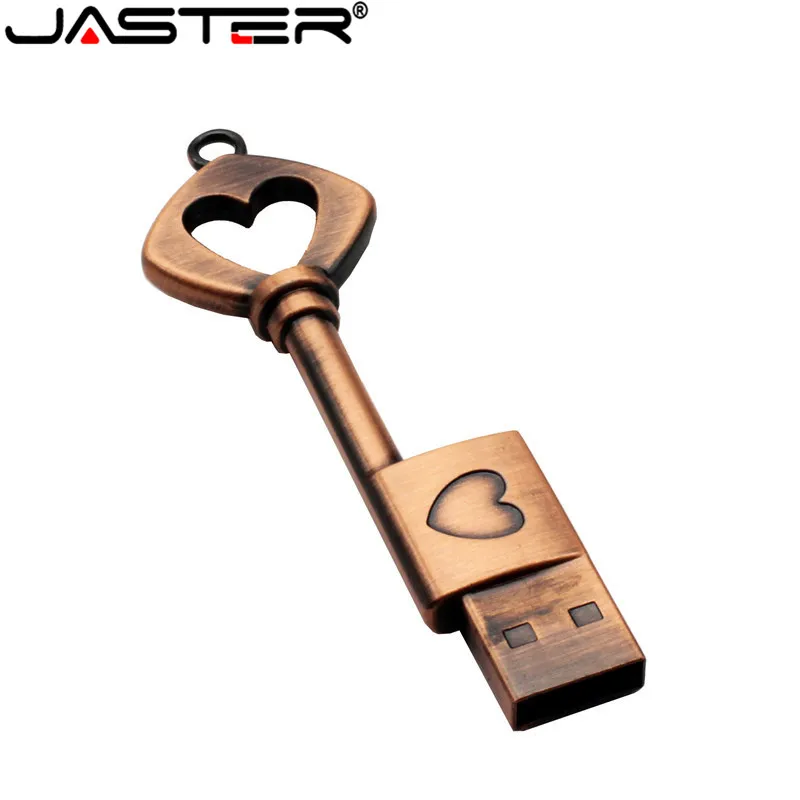 JASTER медный ключ в форме сердца, usb флеш-накопитель, флеш-накопитель, 4 ГБ, 16 ГБ, 32 ГБ, 64 ГБ, металлические ключи, карта памяти, свадебный подарок