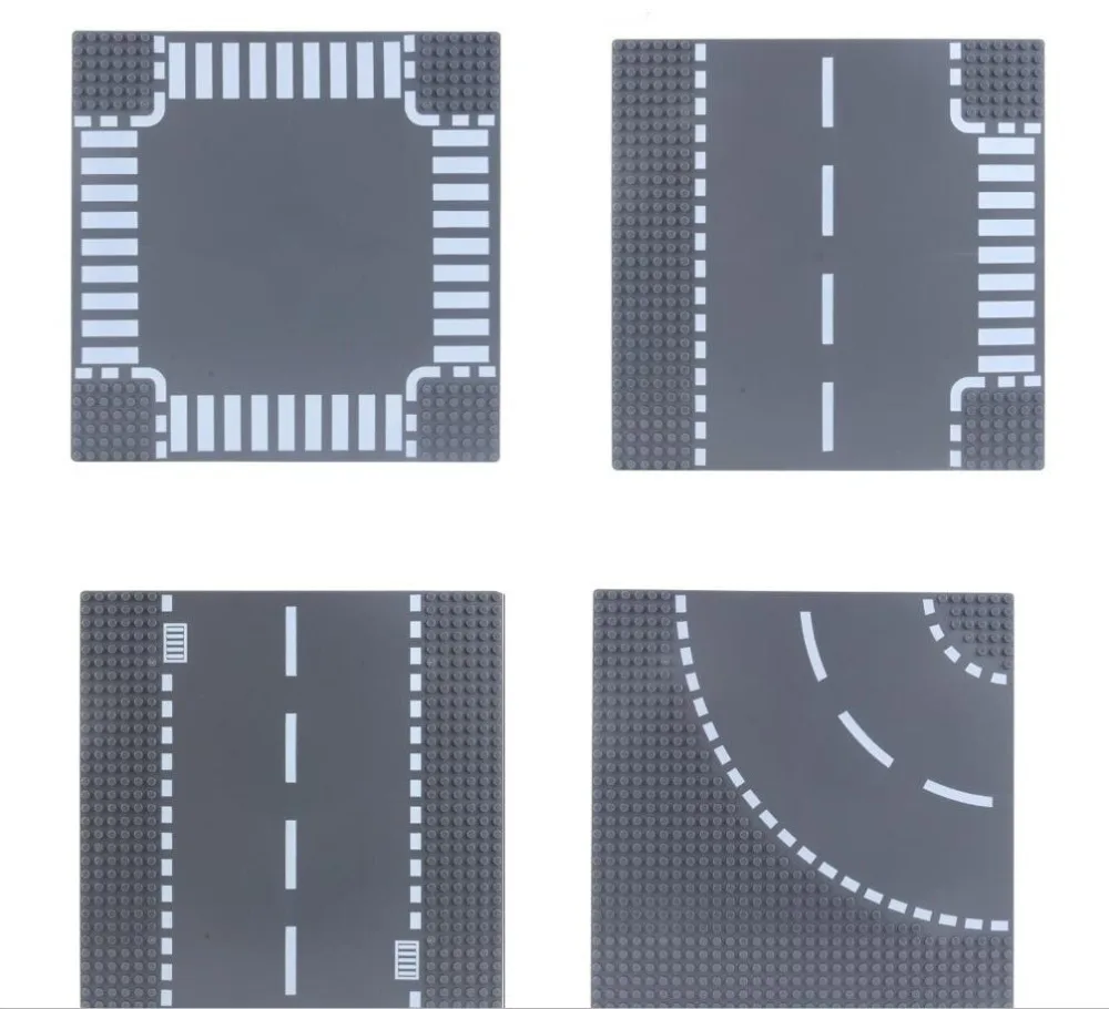 

City Road Street Base Plate Straight Crossroad Curve T-Junction Compatible Baseplate Parts DIY Building Blocks Sets Toys