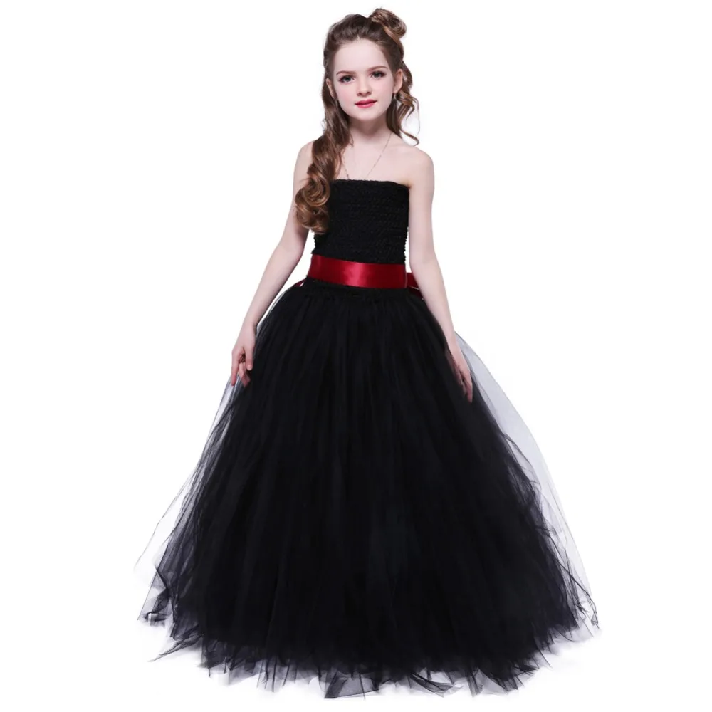 

Princess Teenage Dresses for Girls Summer Clothes Ankle Length Girls Black Evening Dress Vestido Ployester Mesh Tutu Party Dress
