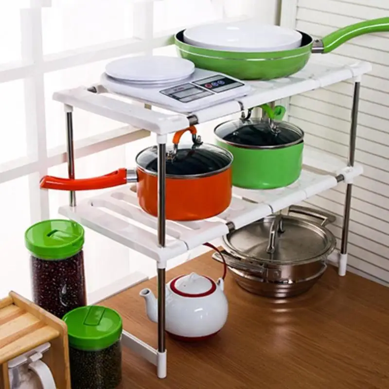 Buy Telescopic Shelf Racks Double Layer Snap Plastic Foldable Storage Racks