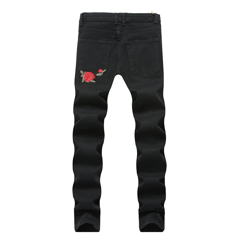 

Skinny Jeans Men Brand Rose Embroidered Jeans Biker Denim Pants Fashion Designer Slim Fit Mens Printed Jeans