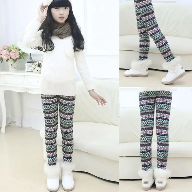

2018 New Winter Girl Leggings Cartoon Printing Girl Pants Warm Plus Velvet Stretch Pants Fashion Girl Baby Pants Leggings