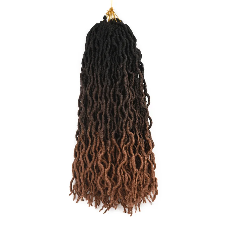 Refined Hair Faux Locs Curly Goddess locs Crochet Hair Bluk 18inch Long Woman Synthetic Braiding hair Extensions 24 strands/pc - Цвет: 1B/30HL