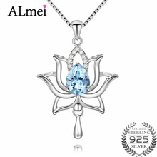 Almei женский 1.2ct Голубой топаз 925 пробы Серебряный Лотос ожерелья и подвески для женщин элегантный цветок Одуванчик с коробкой CN055