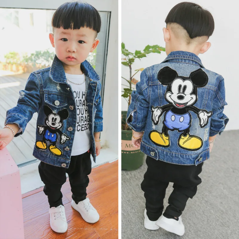 

Mickey cartoon Baby boys Jacket Children Fashion Japanese Korean style cowboy Outerwear & Coats Kids autumn clothes