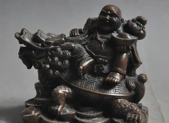 

chinese buddhism bronze happy Maitreya Buddha ride dragon turtle wealth statue