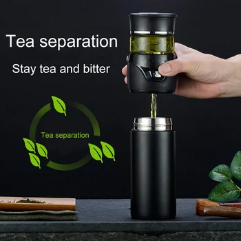 

Portable Tea Insulated Cup Glass Tea Water Bottle with Separation Cup vacuum flask tea separation cup H99F