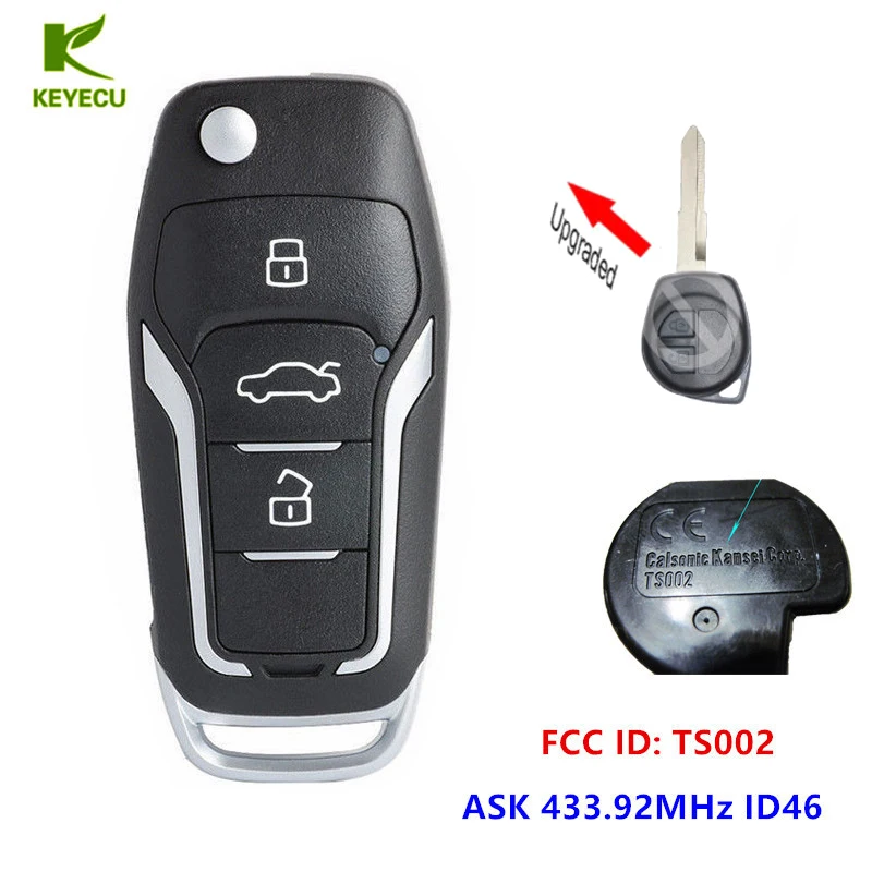 

KEYECU Replacement Upgraded Flip Remote Key Fob ASK 433.92MHz ID46 for Suzuki Swift SX4 from 2008-2012 FCC ID: TS002