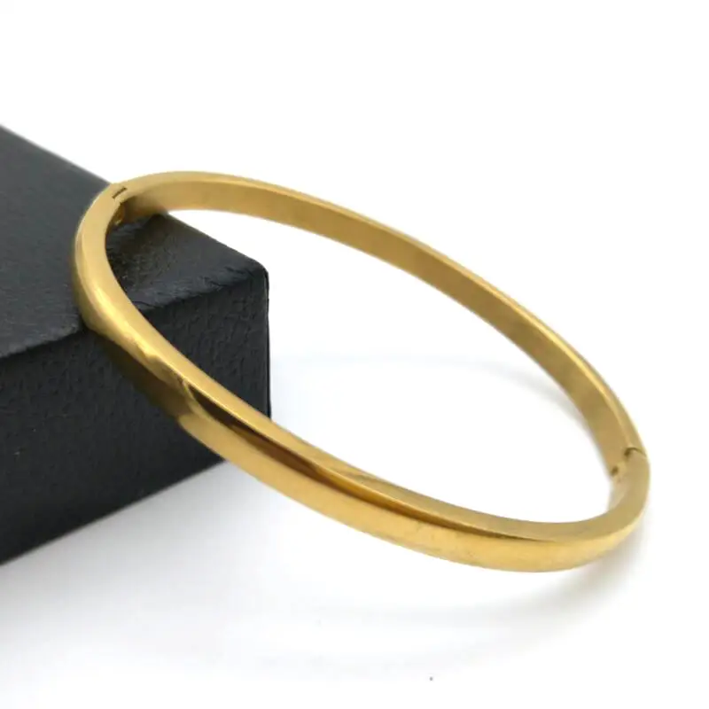 

2019 New Couple Jewelry Simple Smooth Stainless Steel Rose Gold Colour Lover Men Bangle Plain Love Women Bracelet & Bangles Gift