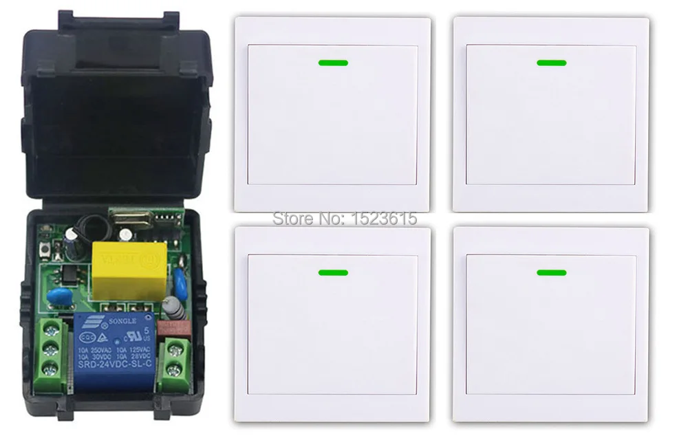 

New AC220V 1CH Wireless Remote Control Switch System Receiver +4* Wall Panel Remote Transmitter Sticky Remote Smart Home Switch