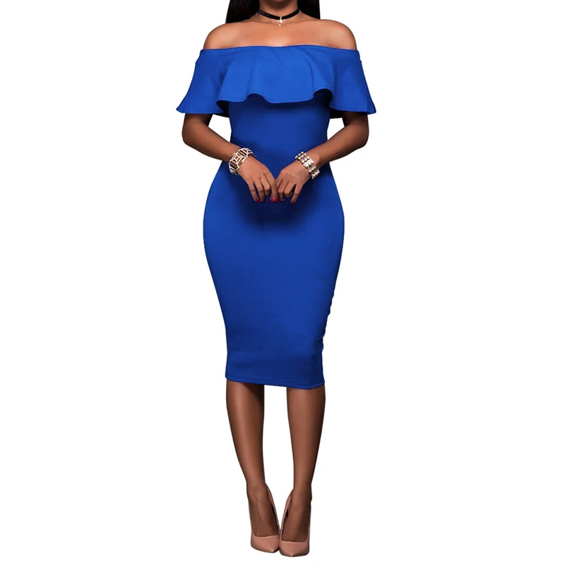 

Zebery Sexy Tight Slash Neck Dress Ruffled Solid Dress Woman High-end Banquet Costume Slim Strapless Dress