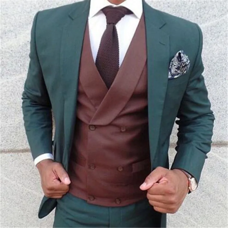 2020 New Dark Green Men Suits For Wedding 3Pieces(Jacket+Pant+Vest+Tie ...