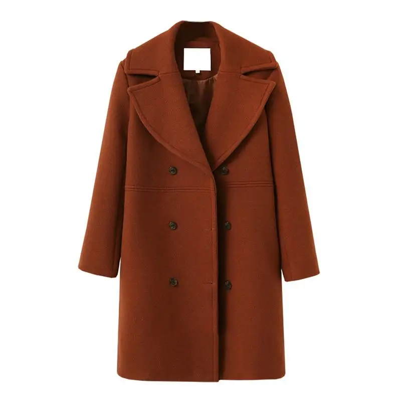 Fleece Jacket Women Double Breasted Wool Coat Winter Pea Coat Long Coat