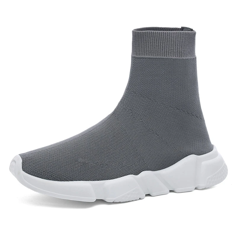 Высокая мужская обувь пара сетчатые дышащие спортивные для бега обувь супер легкая уличная Fly Weave мужские носки кроссовки удобные - Цвет: Grey