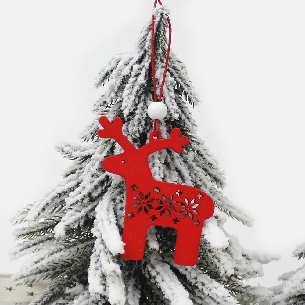 6x Wood deer snowman Christmas Pendants Ornaments Xmas Tree decorations CO