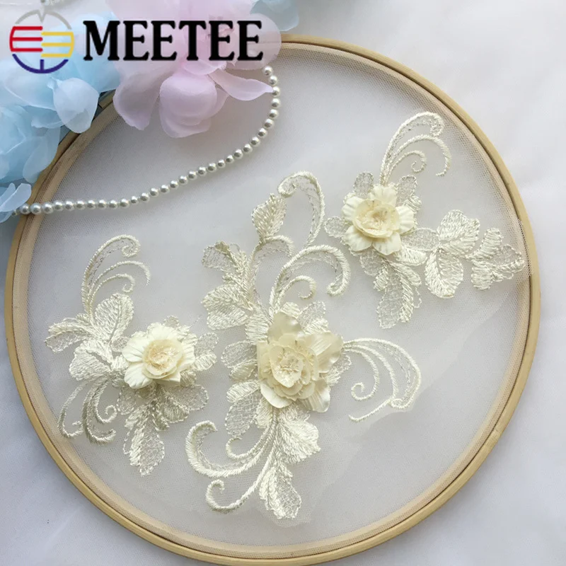 3Pcs 3D Flower Lace Applique For Wedding Dresse Floral Embroidered Patches Mesh Trims DIY Bridal Hair Trimmings Sewing | Дом и сад