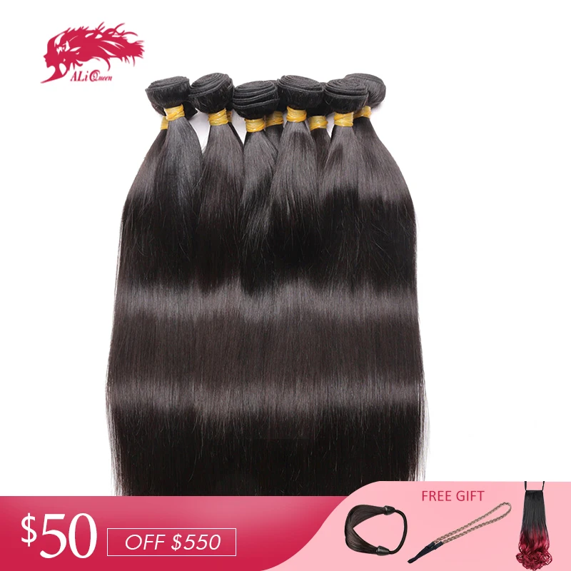 

Ali Queen Hair 10Pcs/lot Indian Straight Virgin Hair Bundles 100% Human Hair Weft Products Hair Weave Bundles Free Shipping