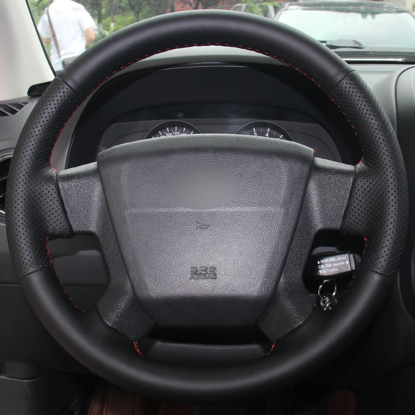 Black Natural Leather Car Steering Wheel Cover for Jeep Compass 2006