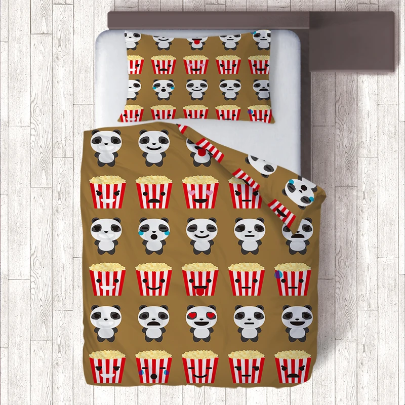 

HD Both Sided Print Bear and Food Emoji Bedding Sets,Single Quilt Duvet Covers Pillow Cases,Soft Bedclothes Kids Cartoon 2 Pcs