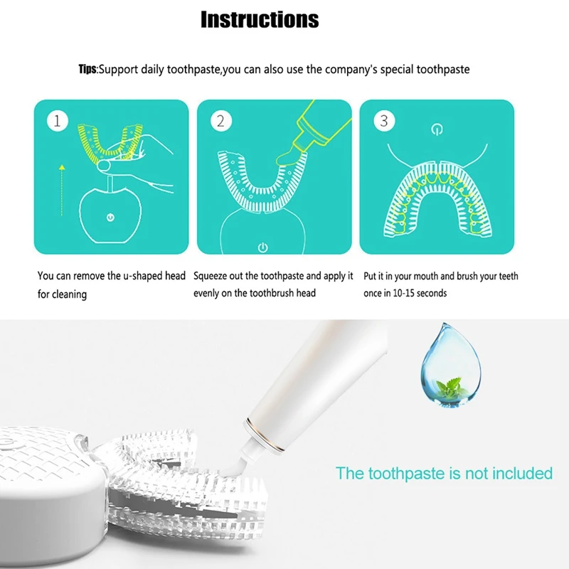 U-Type Electric Massage Toothbrush Usb Charging Tooth Whitening Instrument Can Be 360 Degree Cleaning Oral Health