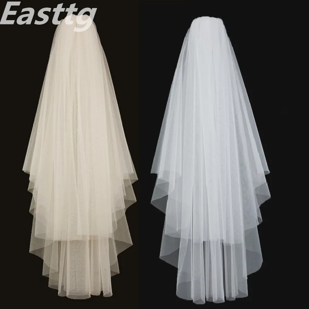 

Champagne White Ivory Elegant Bridal Veils 2 layers With Comb Cut Edge Soft net Wedding Veil Wedding Accessories Veu de Noiva
