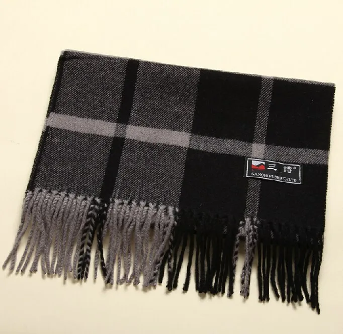 2014 New Style Autumn And Winter Man Copy Wool Black Gray Rectangle Scarf Business Tassels Checked Scarves Cashmere Muffler man scarf