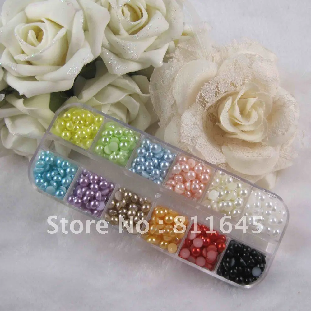 

Free shipping 5mm multicolor imitation pearls half round flat backs collection with box for scrapbooking(850pcs/lot)