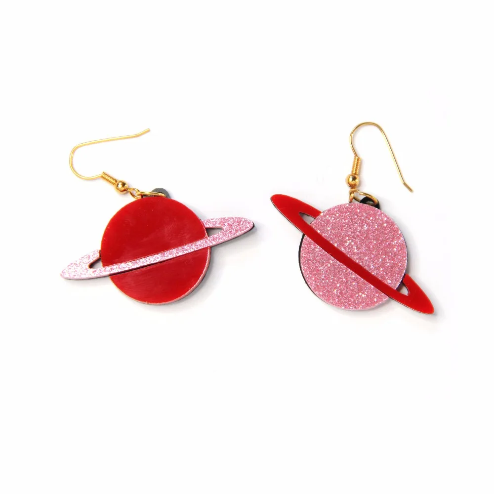 

Korean Red Bling Acrylic Planet Drop Earrings Fashion Dangle Earrings Personalized Round Moon Earrings for Women Funny Jewelry