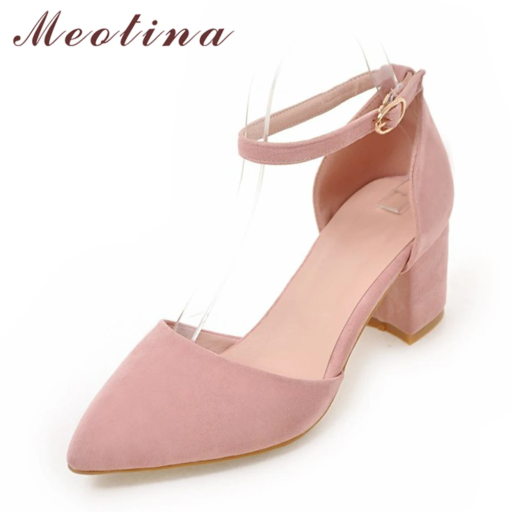 

Meotina High Heels Women Pumps 2017 New Two Piece Thick Heels Ladies Party Shoes Autumn Black Buckle Women Pump Large size 33-43