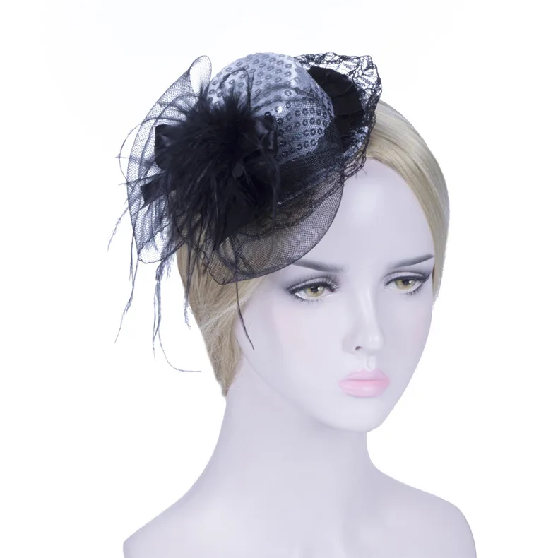 AWAYTR, 1 шт., дамские черные мини-шляпы, головной убор заколка для волос, костюм, аксессуары для волос, элегантные женские сетчатые вечерние головные уборы - Цвет: BLACK 2