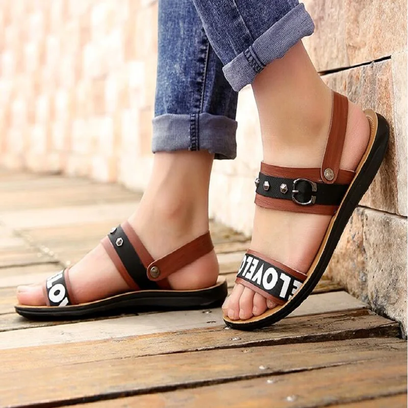 Fashion Men Sandals Genuine Leather Mens Dress Sandals 2017 Summer Breathable Men's Beach Shoes