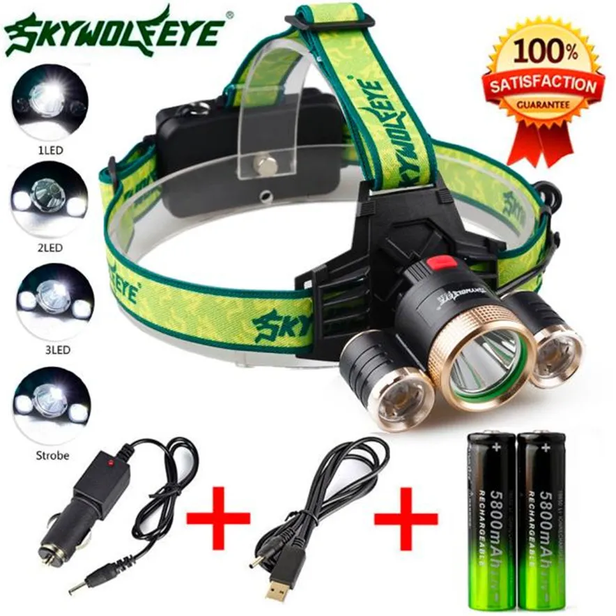 4Modes 9000Lm 3X XML T6 2R5 LED Headlamp Head Light Torch USB 18650 Car Charger Outdoor