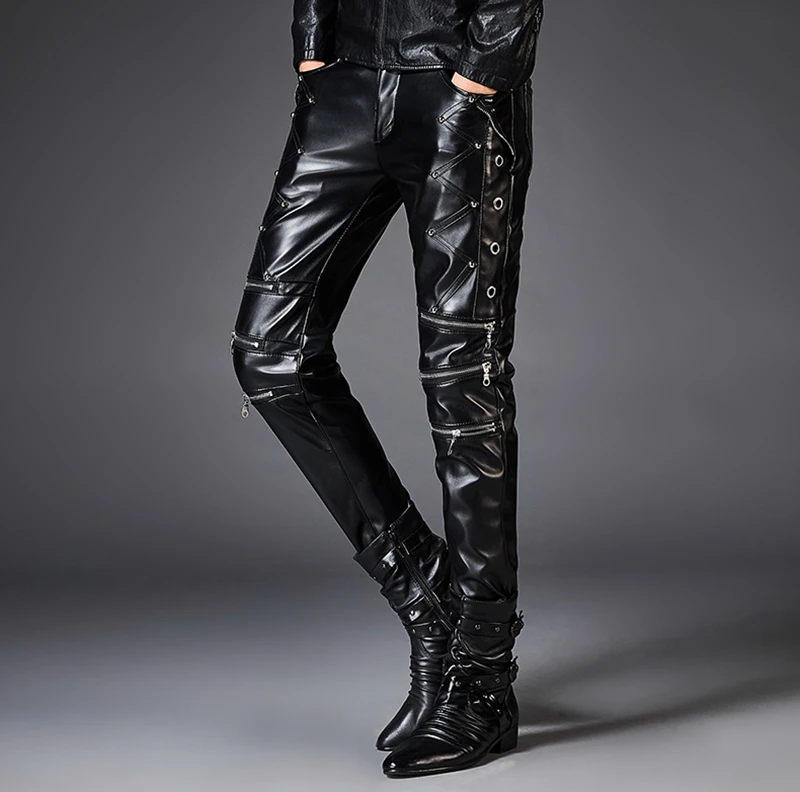 2018 Модные мужские декоративные Пу локомотив на молнии мужские кожаные штаны