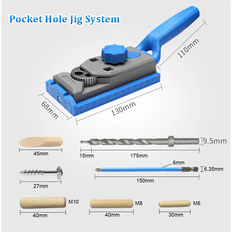 2-in-1 Pocket Hole Jig Kit System Step Drill Bit 9.5mm Wood Doweling Joinery Jig Woodworking Drilling Tool 2-in-1 Pocket Hole Jig Kit System Step Drill Bit 9.5mm Wood Doweling Joinery Jig Woodworking Drilling Tool