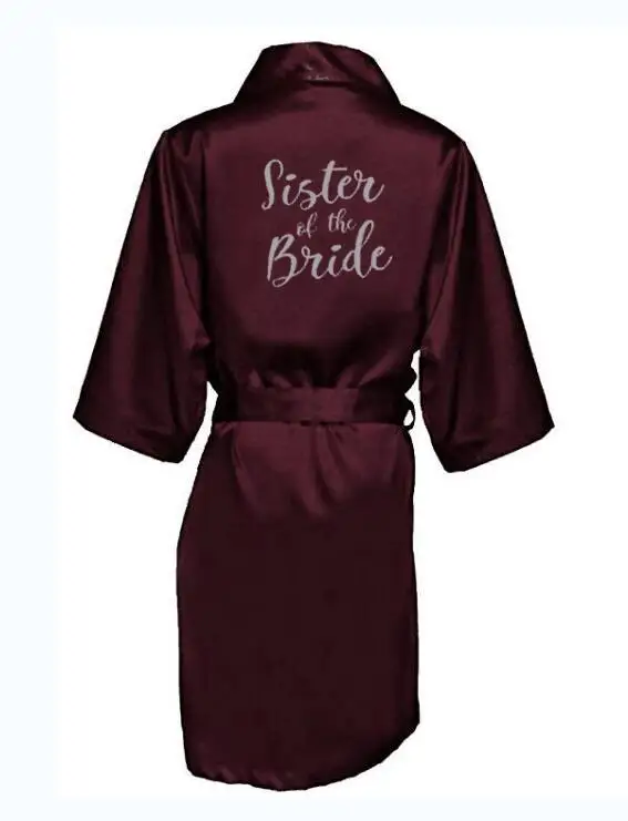 Burgundy new bride bridesmaid robe mother sister of the bride wedding gift bathrobe kimono satin robes 001