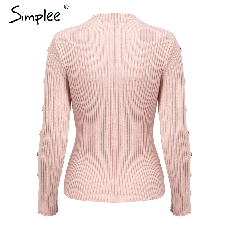 Simplee Turtleneck slim fit autumn women sweater Rivet knitted sweaters and pullovers female jumper tops 2018 casual