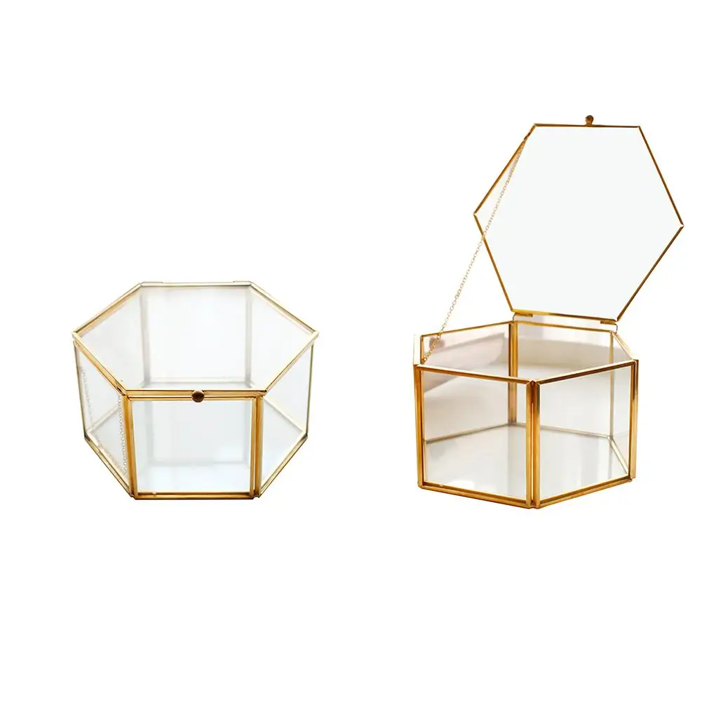 Скандинавское шестиугольное прозрачное стеклянное цветочное стеклянное кольцо, коробка для свадебного кольца, коробка для украшений