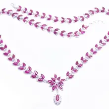 Рубиновое ожерелье, ожерелье натуральный рубин 925 серебро ожерелье 0.13ct* 130 шт, 0.35ct* 1 шт драгоценные камни