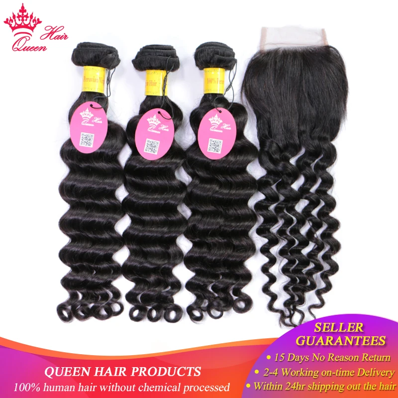 3 Bundles With Closure Human Hair Bundles With Lace Closure Peruvian Human Remy Hair Natural Wave Free Shiping Queen Hair