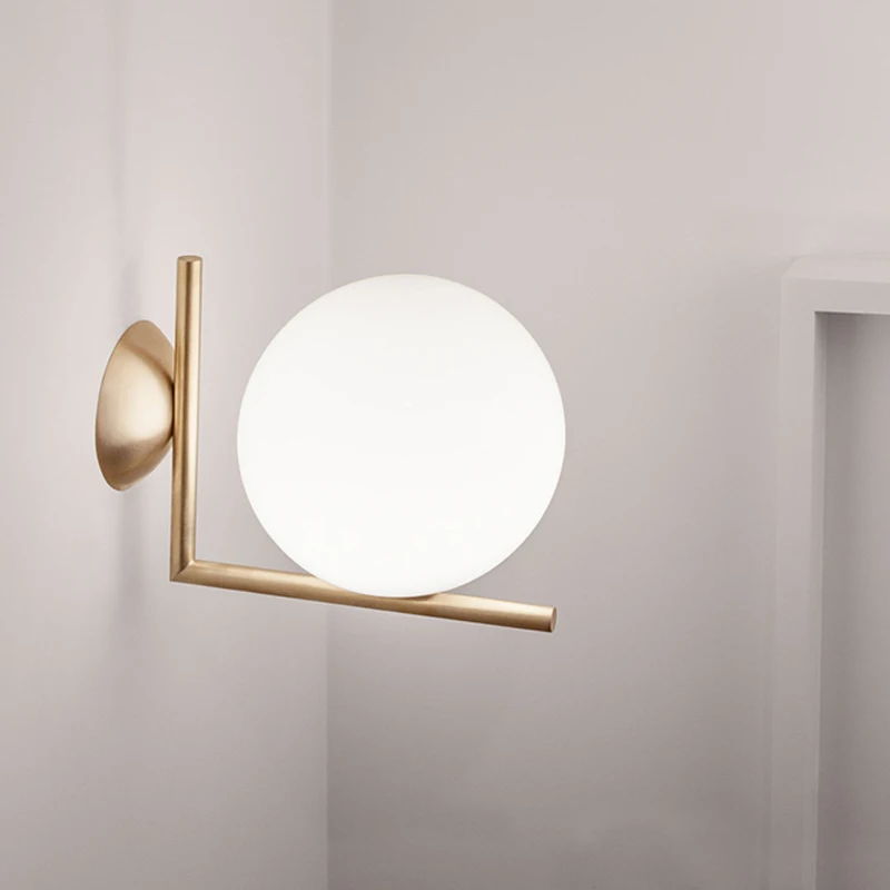 

Modern Creative Metal Silver / Golden Plating Wall Sconce with LED E27 White Frosted Glass Ball Shade Wall Lamp for Passage