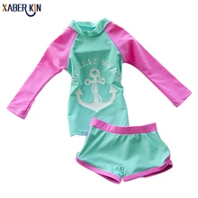 Новинка года; Купальник для девочек; спортивные костюмы из двух предметов; однотонные Детские купальники с длинными рукавами; детская полосатая блузка; Beachwear-K52