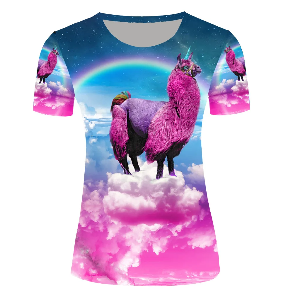 Women Sexy Customized T Shirts Rainbow Unicorn Horse T shirts Novelty Tee Shirts Camisetas Plus