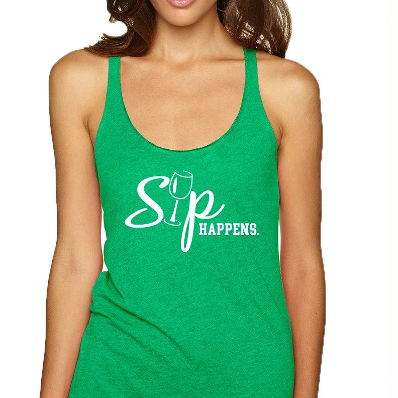 Women's Tank Top Sip Happens Wine Lovers Shirt Drink Top (1)