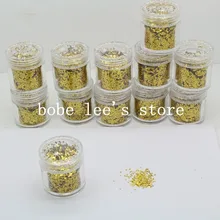 12 Бутылка Золотой Цвет Nail Art Блеск Порошок Украшения Блестка 3D Slice Блестки Набор Наборы для Ногтей Маникюр