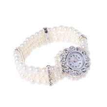 Женская мода, белый жемчуг струнный ремешок wrap наручные часы браслет кристалл акцентированные бусины стиль-W128