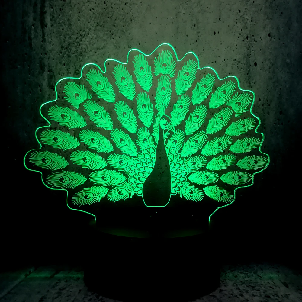 3D Павлин LED ночное освещение в доме украшение животное RGB лампа для сна спальню 7