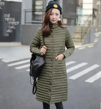 YAGENZ зимняя новая женская куртка, Корейская однотонная тонкая парка, длинное пальто, зимнее теплое хлопковое пуховое Женское пальто, повседневные топы 3XL - Цвет: Army green