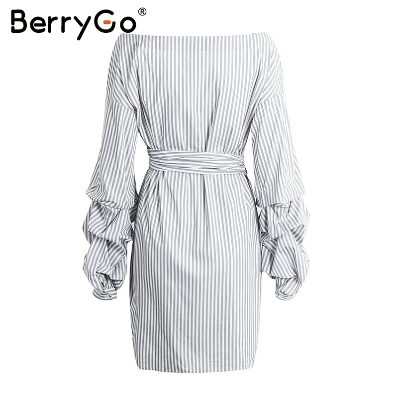 BerryGo, сексуальное летнее платье в клетку с открытыми плечами, рубашка, длинный рукав, v-образный вырез, галстук-бабочка, мини платье, короткое платье в полоску, vestidos, короткое платье