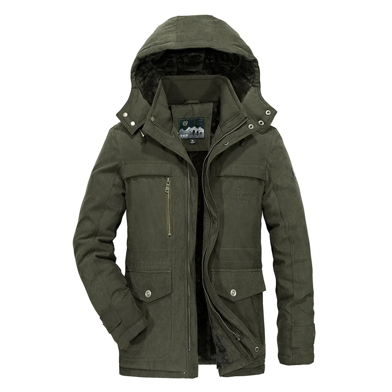 YIHUAHOO размера плюс M-5XL зимняя куртка мужская Толстая теплая парка пальто с капюшоном Повседневная флисовая куртка с несколькими карманами ветровка DML-17818