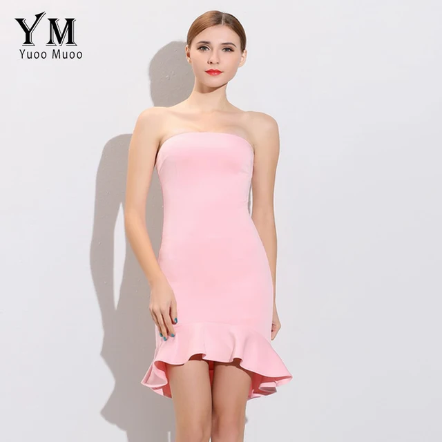 Yuoomuoo 2016 New Strapless Women Dress Korean Ruffles Design Cute Yuoomuoo 2016 New Strapless Women Dress Korean Ruffles Design Cute Birthday Party Backless Short Pink